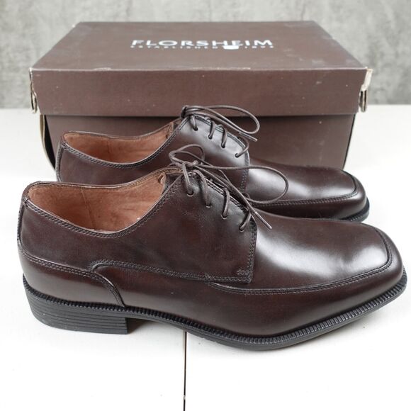 Florsheim Derby Dress Shoes Men Size 10D Dark Brown Leather Lace Up Square Toe